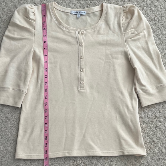 Rebecca Minkoff Janine Puff Sleeve Cotton Henley Top Cream M Casual Feminine - Picture 12 of 13